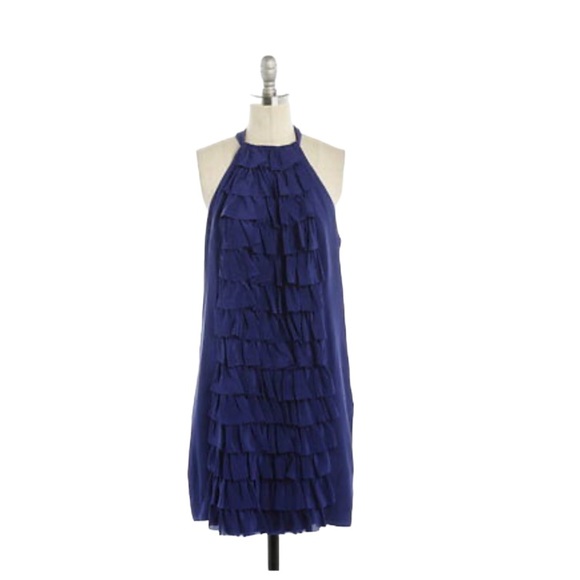 BHLDN Anthropologie Va Et Vien Blue Silk RUFFLED RACERBACK DRESS Blue size 8 - Picture 5 of 7